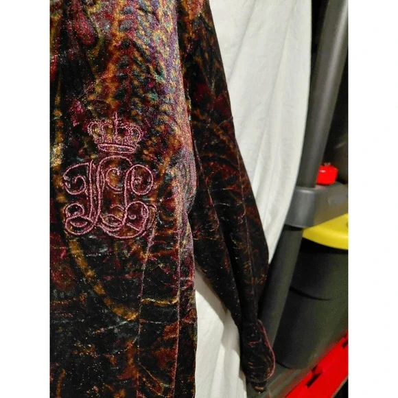 Lauren Ralph Lauren velvet paisley button-up pajama top LRL Embroidery logo Sz S - Picture 2 of 10